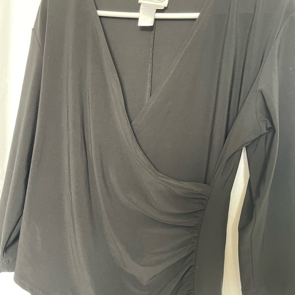 Coldwater Creek/ Black Surplice draped faux wrap top. - Picture 2 of 4